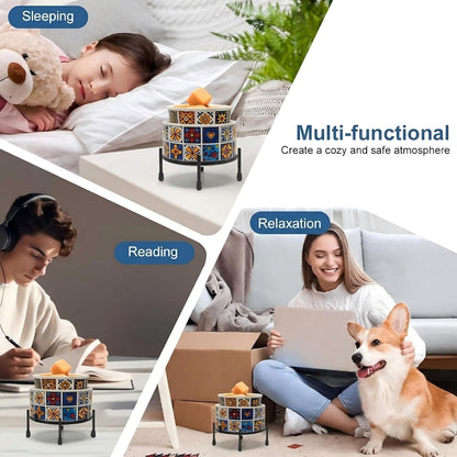 NAFANG Blue & White Porcelain Pattern Wax Melt Warmer,Ceramic 3-in-1 Electric Candle Wax Warmer for Scented Wax Melter Oil Burner for Home Office Bedroom Gift & Decor (with KD Iron Shelf)