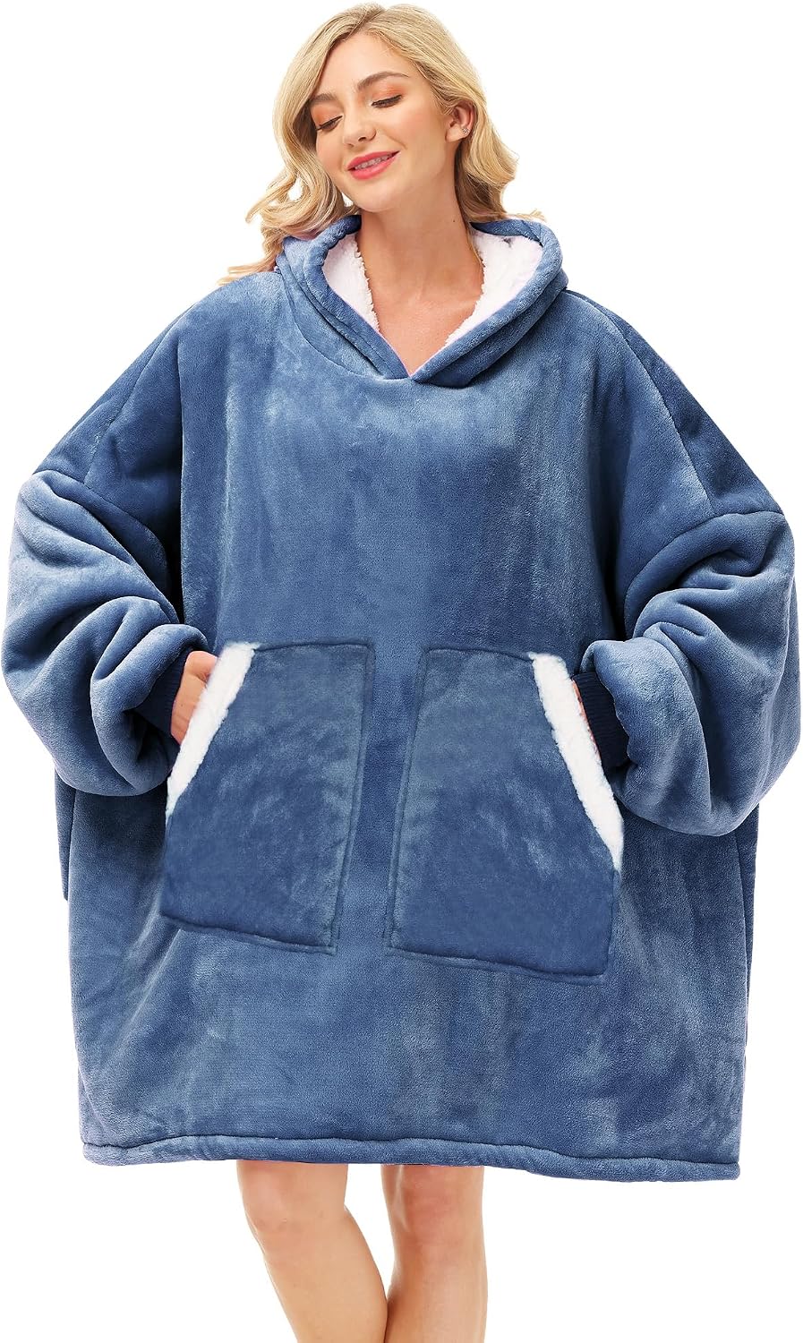 Kipswiza Wearable Blanket Hoodie Gifts for Women and Men, Oversized Cozy Warm Flannel Sherpa Hooded Blankets Sweatshirt with Giant Pockets for Adult and Teens, Dark Gray