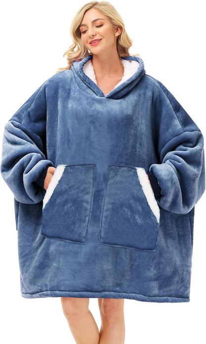 Kipswiza Wearable Blanket Hoodie Gifts for Women and Men, Oversized Cozy Warm Flannel Sherpa Hooded Blankets Sweatshirt with Giant Pockets for Adult and Teens, Dark Gray