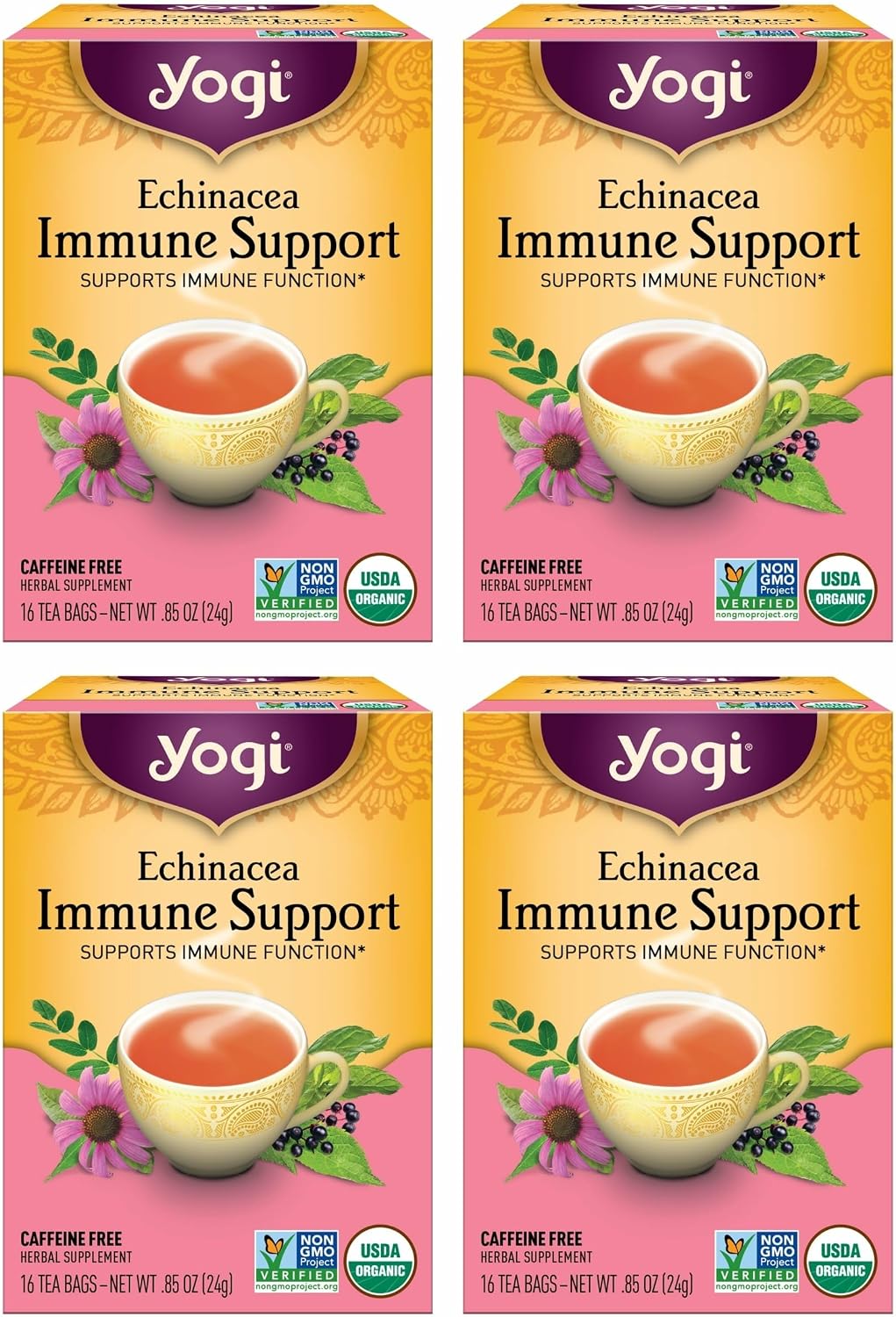 Yogi Echinacea Immune Support Tea, 16 Tea Bags (4 Pack)