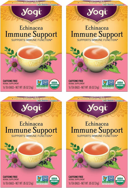 Yogi Echinacea Immune Support Tea, 16 Tea Bags (4 Pack)