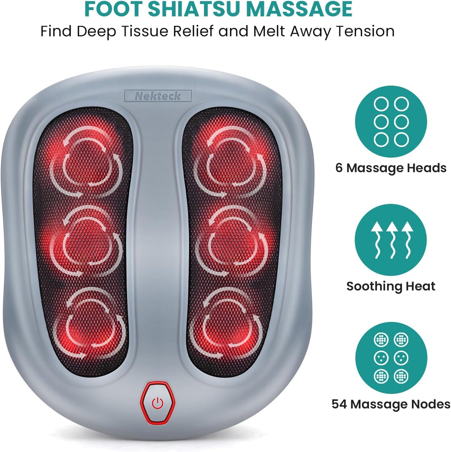 Nekteck Foot Massager with Heat, Shiatsu Heated Electric Kneading Foot Massager Machine for Neuropathy, Plantar Fasciitis, Feet Massage for Pain Relief, Circulation, Ideal Gifts for Man Woman Her Him