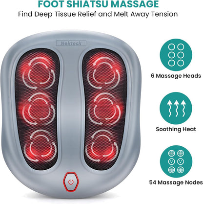 Nekteck Foot Massager with Heat, Shiatsu Heated Electric Kneading Foot Massager Machine for Neuropathy, Plantar Fasciitis, Feet Massage for Pain Relief, Circulation, Ideal Gifts for Man Woman Her Him
