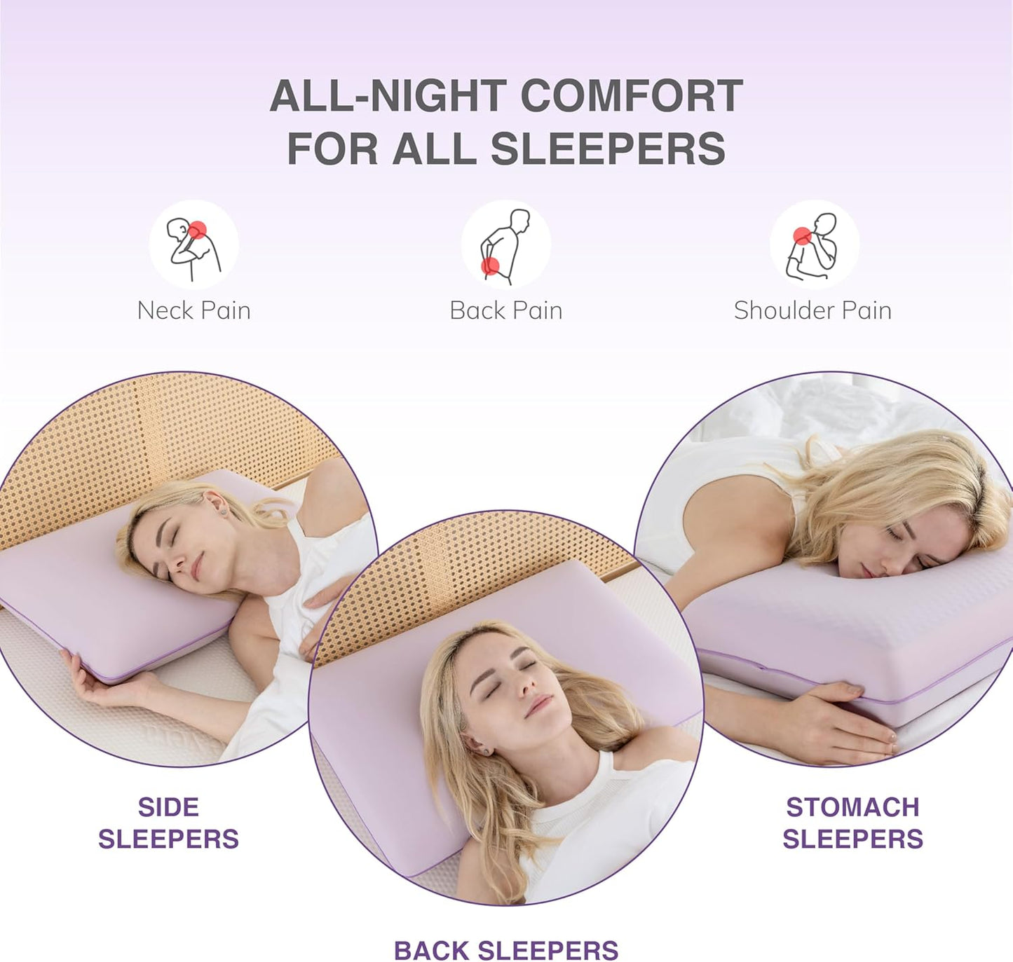 EGOHOME Cooling Gel Memory Foam Pillow - Reversible Cooling Cover, Neck Support for Side, Back and Stomach Sleepers, Removable & Machine Washable, All-Season Comfort, Standard Size, Purple