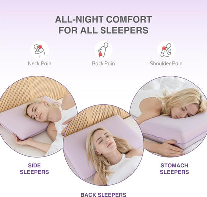 EGOHOME Cooling Gel Memory Foam Pillow - Reversible Cooling Cover, Neck Support for Side, Back and Stomach Sleepers, Removable & Machine Washable, All-Season Comfort, Standard Size, Purple