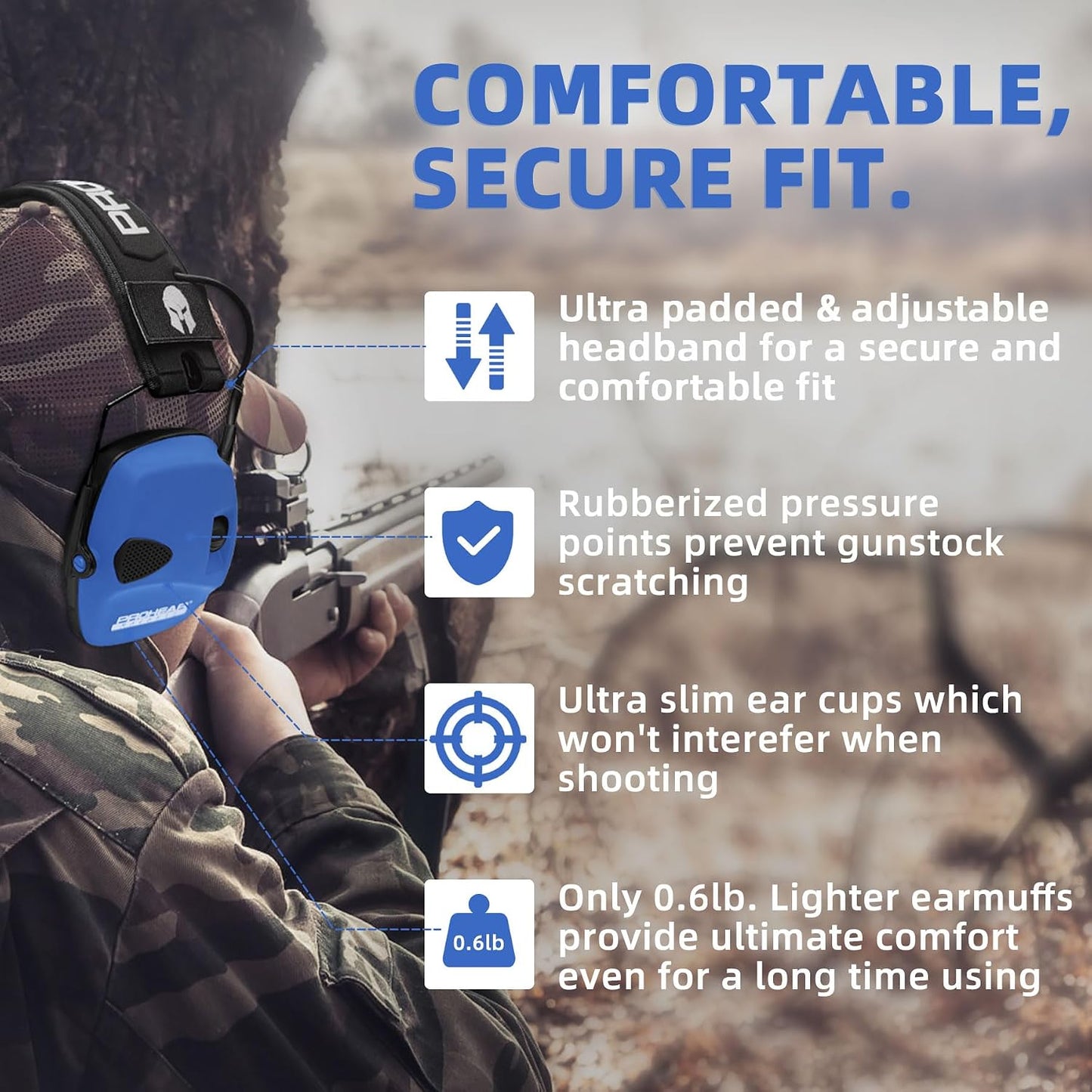 PROHEAR Electronic Ear Protection for Shooting with 4X Sound Amplification, Gun Range Hearing Protection Muffs, NRR 23dB Noise Reduction Headphones for Hunting, Green