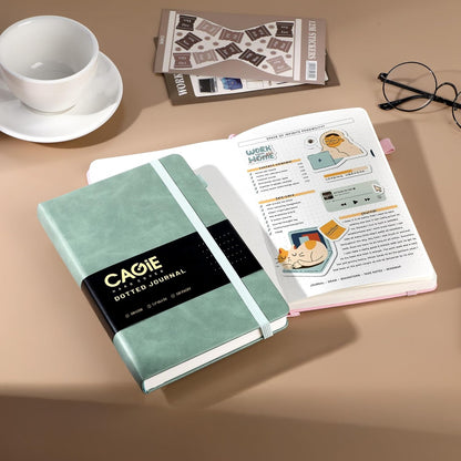 CAGIE Lined Journal Notebook for Women Men 320 Pages 100 Gsm Paper Thick Journaling Notebooks A5 Leather Journals for Writing Hardcover Journal Supplies for Work Note Taking Diary, 5.7x8.3 In, Green