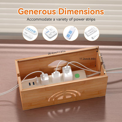 Pezin & Hulin Bamboo Cable Management Box, Power Strip Organizer, Medium