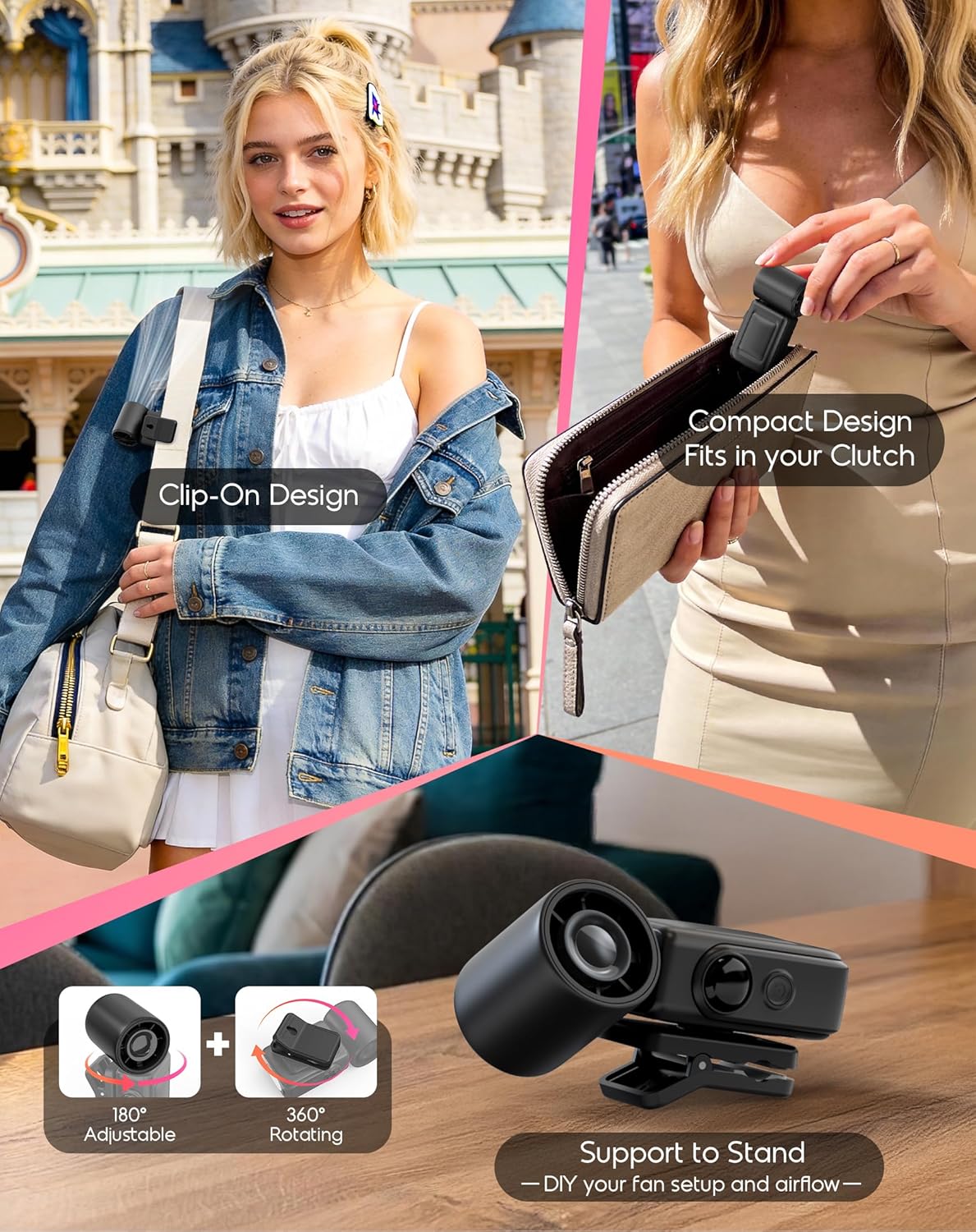 Portable Clip-On Mini Fan, Personal Handheld Fan for Stroller w/ LED Screen