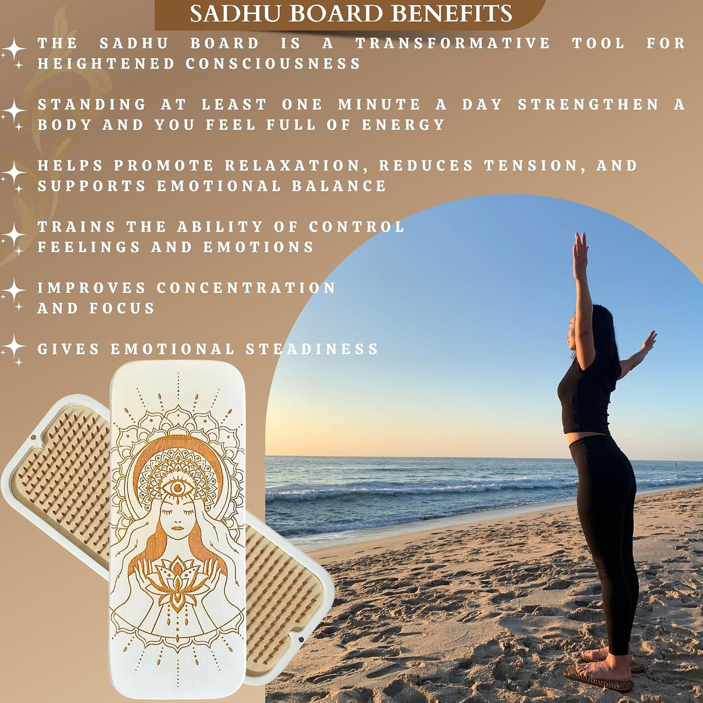 TENGRY Sadhu Board, Specially Crafted Copper Nails, 0,39 In (10 mm), Light Foot Board, Wooden Nail Boards for Feet, Acupuncture, Acupressure Mat, Nail Board, Yoga Gift