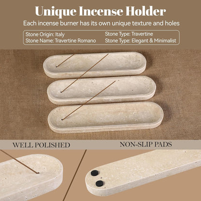 Koville Natural Marble Incense Holder, Incense Holder for Sticks with 9 Holes, Handmade Incense Burner Ash Catcher for Meditation Yoga SPA, Balsam Fir/Palo Santo/Sage/Cone (White)