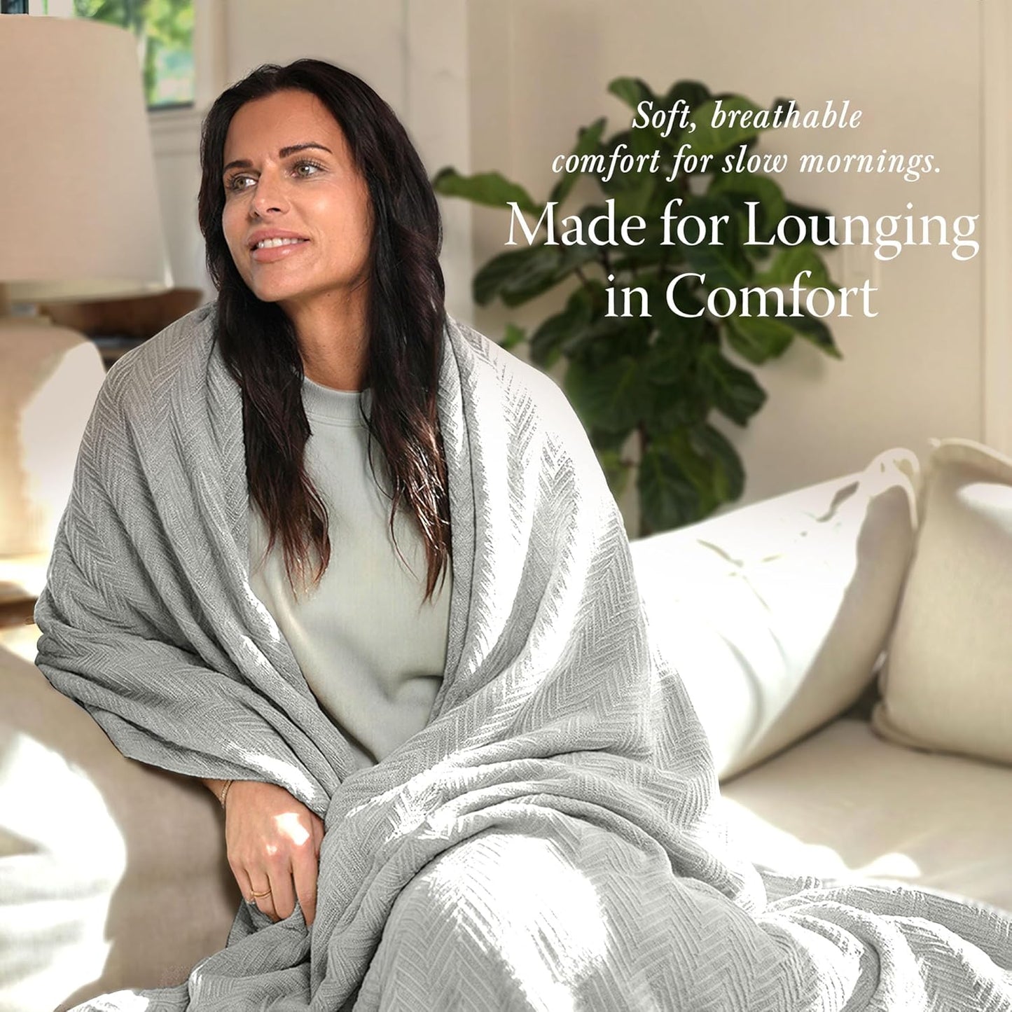 Threadmill Travel Blanket Cotton Viscose from Bamboo - Airplane Premium Soft Flight Grey Throw Blanket in Cloth Bag (Grey Color) Compact & Portable Blanket for Travel, Car, Picnic & Camping
