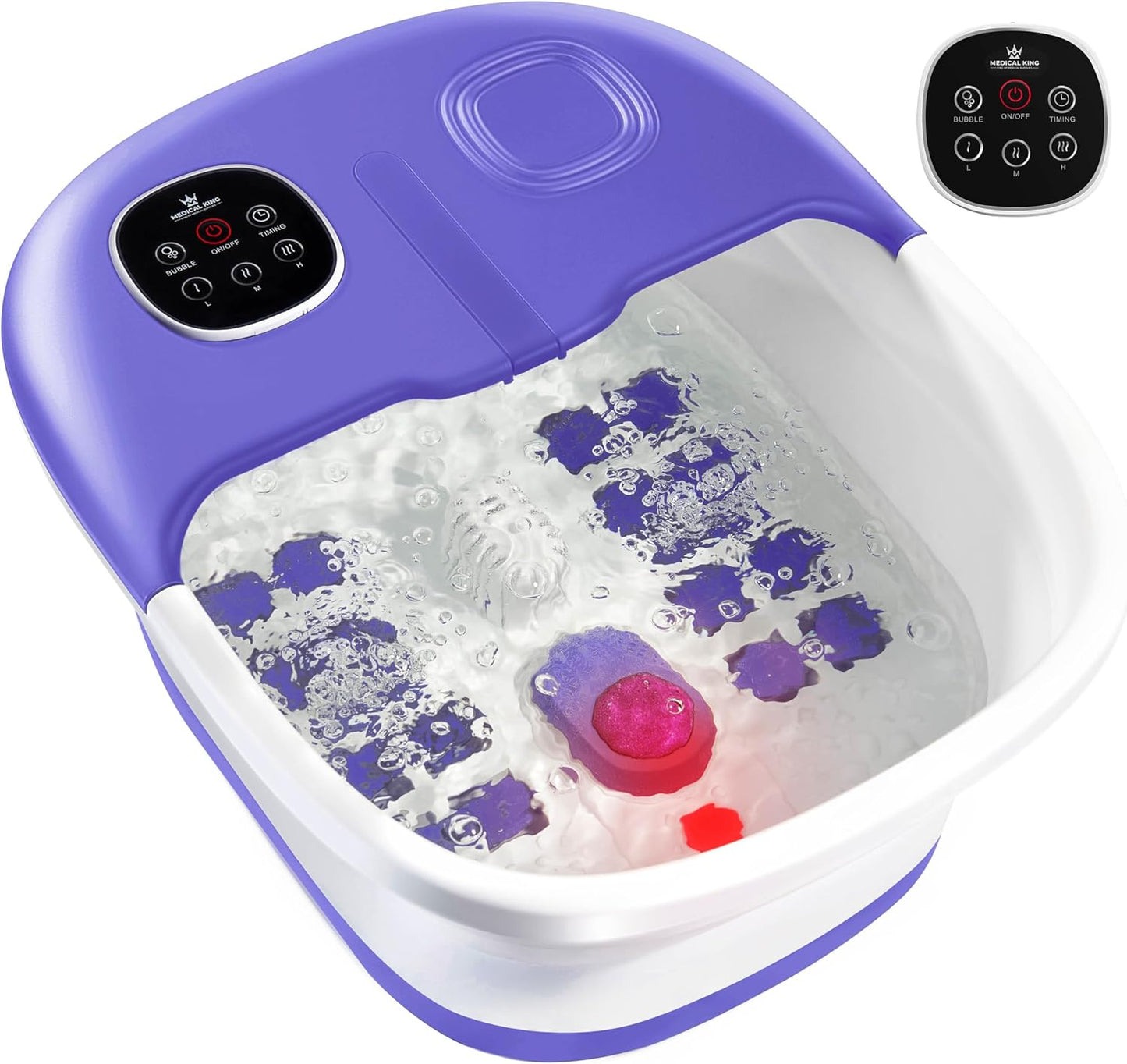 Medical king Foot Spa with Heat and Massage and Jets Includes A Remote Control A Pumice Stone Collapsible Massager with Bubbles and Vibration