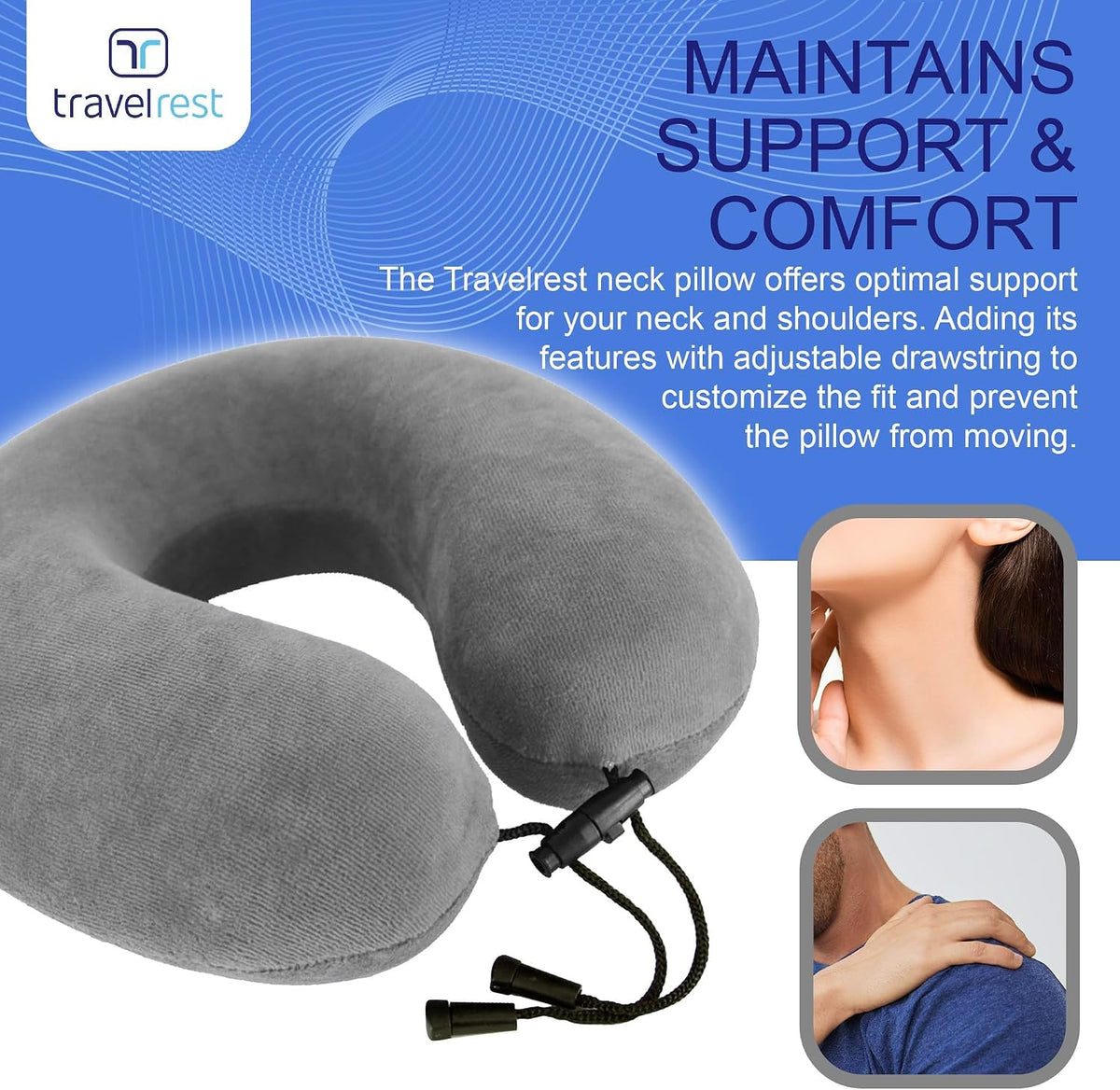 TRAVELREST Nest Neck Pillow Travel Essentials - Memory Foam Support - Grey