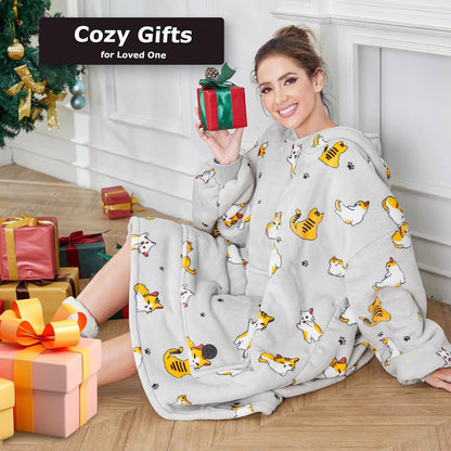 THREE POODLE Wearable Blanket Hoodie for Women, Oversized Sherpa Sweatshirt Blanket for Adults Men, Cozy Hooded Blankets, Gifts for Teen Girls Women Mom Sister