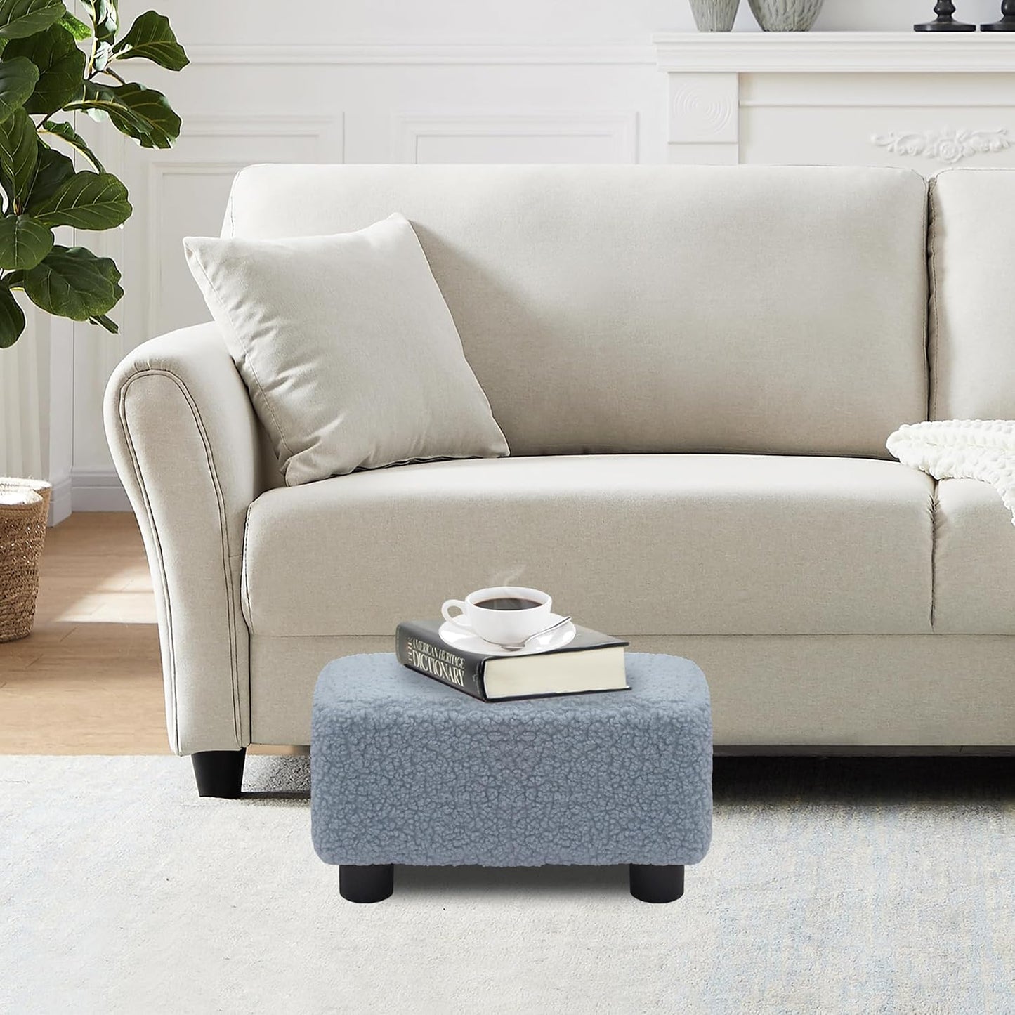 CAROLMADE Small Foot Stool Ottoman Footstool with Legs Under Desk Footrest for Living Room Bedroom and Office,Linen-Grey