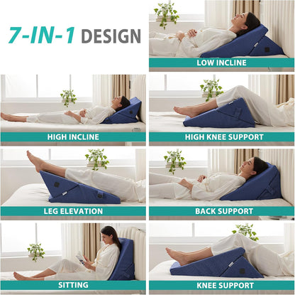 Bedluxe Wedge Pillow Headboard, 3PCS Orthopedic Bed Wedge Pillows Set for After Surgery, Adjustable Pillow Wedge for Acid Reflux&Back Pain Relief, Sleeping, Back Pillow for Bed Sitting Up, White/Grey