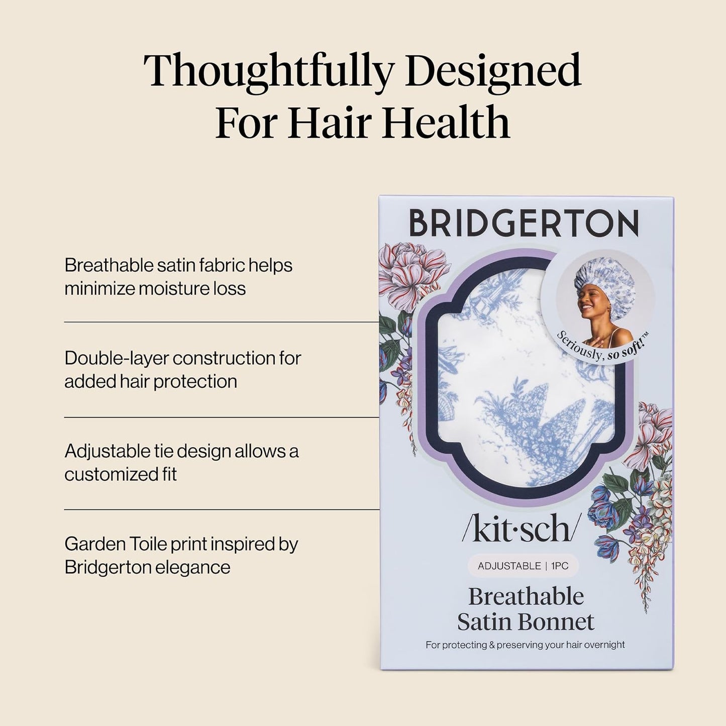 Kitsch XL Satin Bonnet for Sleeping - Softer Than Silk Bonnet For Sleeping Women - Secure Fit, Adjustable, Night Cap For Curly & Textured Hair - Prevents Breakage, Tangles & Thinning - Blush