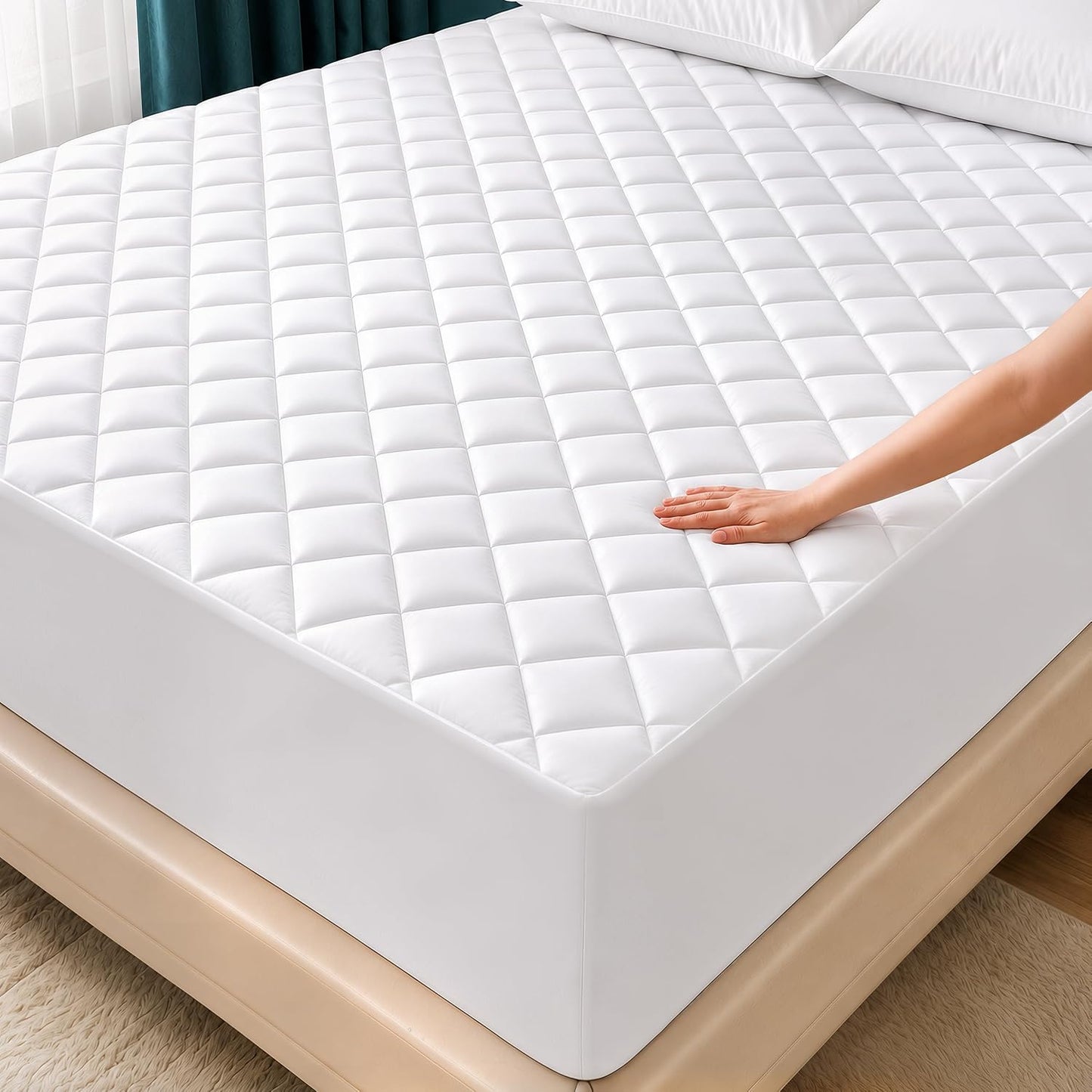 Quilted Fitted Mattress Pad, Queen Mattress Protector Topper with Deep Pocket Stretches up to 16 Inches, Machine Washable Mattress Cover by Utopia Bedding (White)