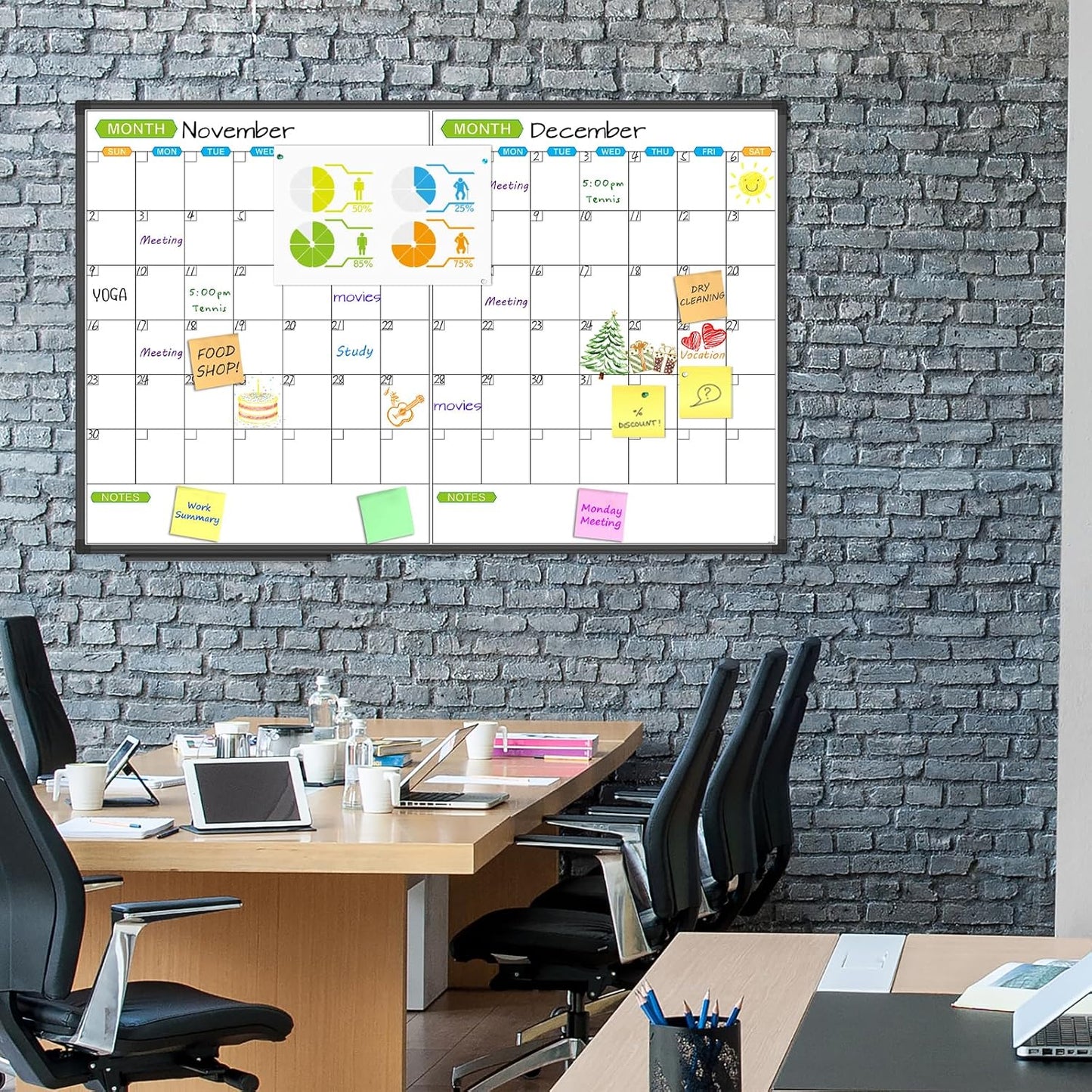 JILoffice Magnetic Dry Erase Calendar Whiteboard, 4 Month White Board Planner 36 X 24 Inch, Black Aluminum Frame Wall Mounted Board for Office Home and School