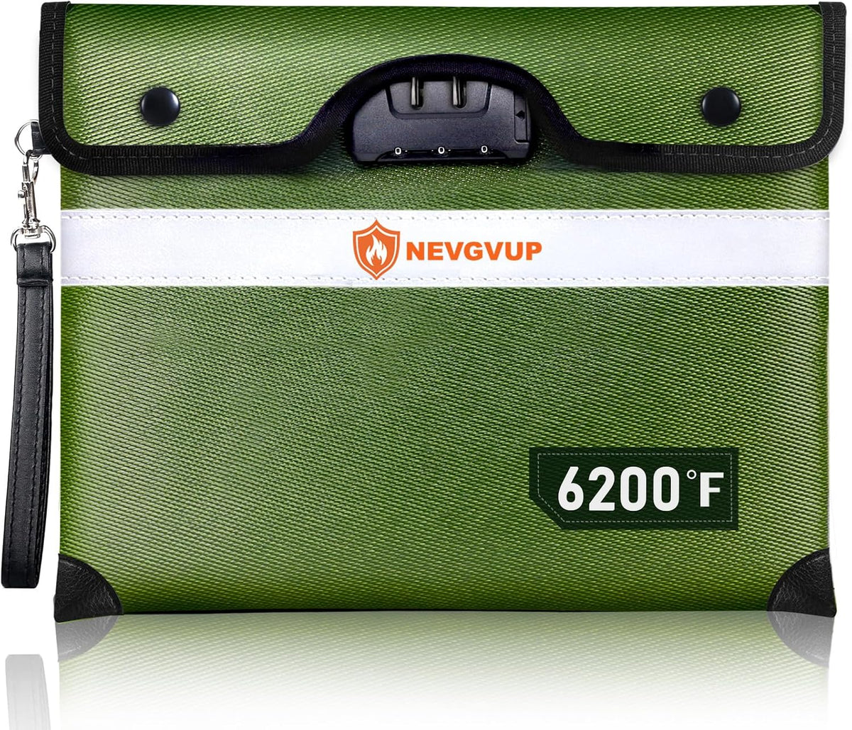 Upgraded 6200°F Fireproof Document Bag with Lock, Fire proof Money Bag for Cash with Zipper/Reflective Strip, 9 Layer of Heat Insulated Material, Water Resistant Fireproof Bags for Documents,Safe Bags