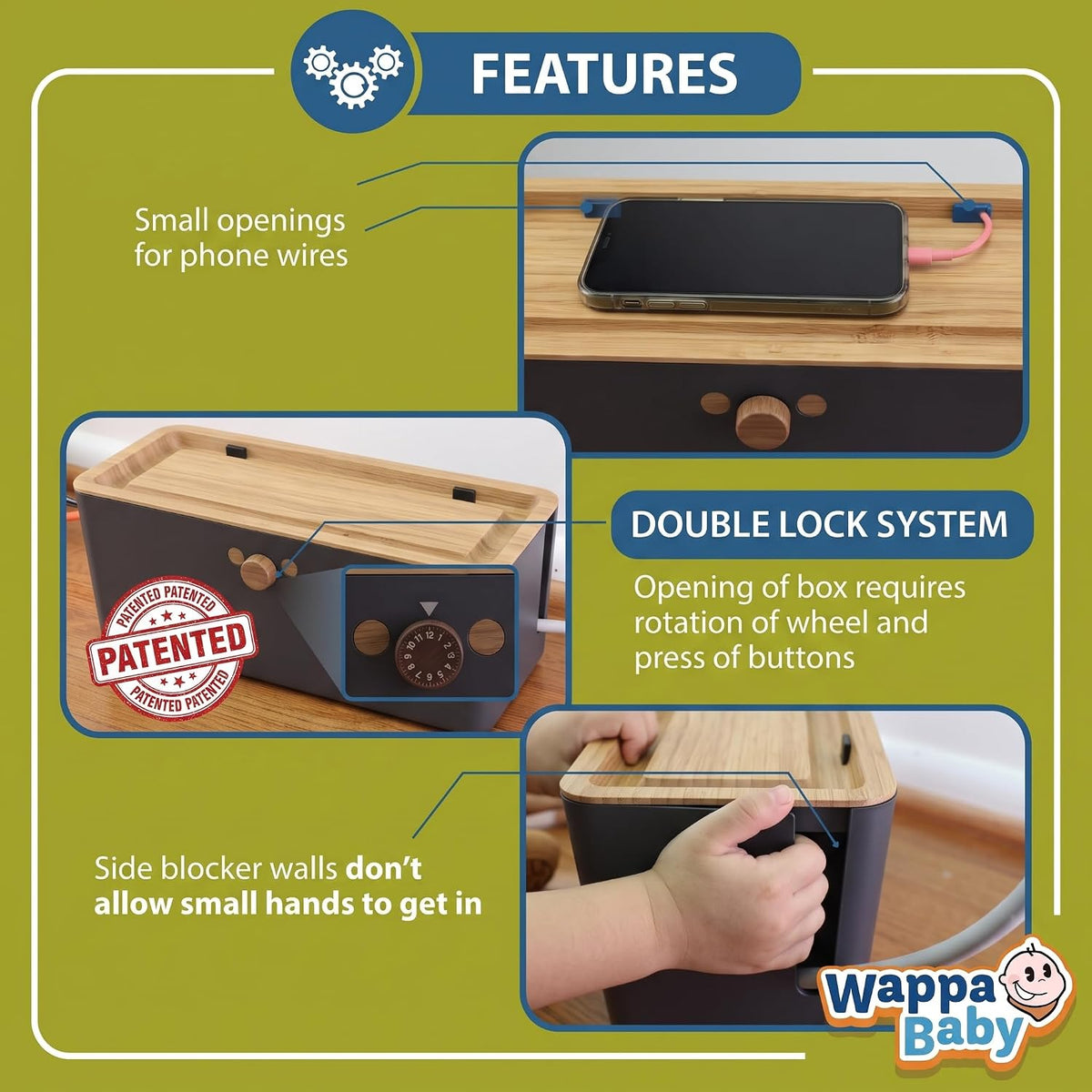 Power Strip Cover Box - Effectively Baby Proofs Power Strip with Patented Dual Lock. Convenient Side Openings for Cords & Cables. Protects Small Hands & Fingers