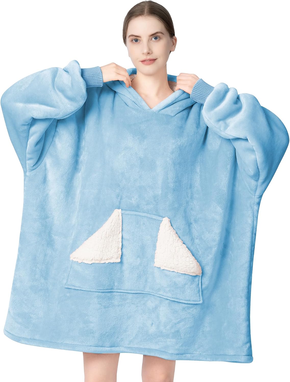 Touchat Wearable Blanket Hoodie, Oversized Sherpa Blanket Sweatshirt with Hood Pocket and Sleeves, Super Soft Warm Plush Hooded Blanket for Adult Women Men, One Size Fits All (Pink)