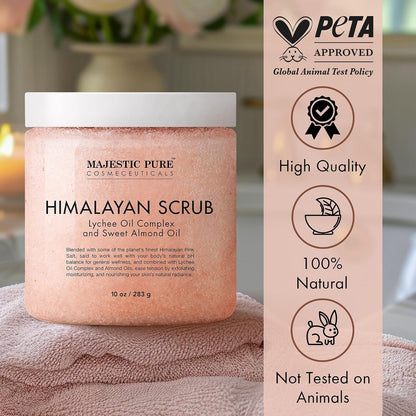Majestic Pure Himalayan Salt Body Scrub, Lychee Oil Exfoliant, 10 Oz