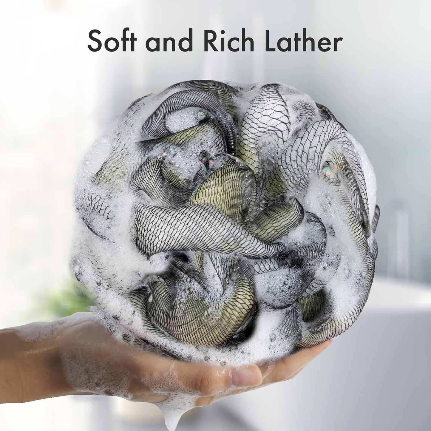 AmazerBath Charcoal Loofah Sponge, Shower Loofah 60g/PCS - Body Scrubber Loofa Set of 4 - Charcoal Blue, Green, Purple & Red, Bath Sponge for Men and Women