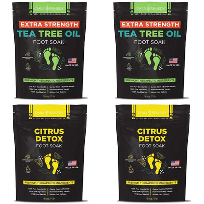 DAILY REMEDY Foot Soak Salts- Variety Pack of 4- Tea Tree Oil, Muscle Relief, Calming Lavender & Citrus Soak- For Foot Pain, Soreness, Athlete’s Foot, Odors, Calluses-Made In USA | Tea Tree Oil