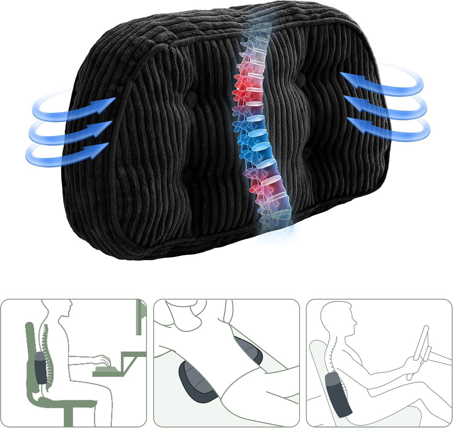 HIGOGOGO Lumbar Support Pillow for Recliner Chair/Accent Chair/Couch/Office Chair, Tufted Corduroy Back Support Cushion for Elderly, Recliner Cushions for Back Rest, Pain Relief, Reading, Brown