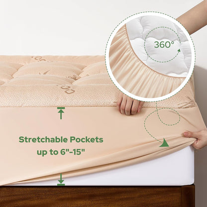 BEDLORE King Mattress Topper Viscose Derived from Bamboo, Thick Pillow Top Mattress Pad with Stretchable Pockets for 6"-18" Mattress, Soft Breathable Mattress Topper for Back Pain Relief(Dark Gray)