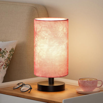 Fenmzee Small Table Lamp for Bedroom - Inline Control, Bedside Lamp with 3000K A15 LED Blub, Easy Assembly (Cream Shade - Wood Base, 9" Inline Control)
