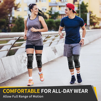 CAMBIVO 2 Pack Knee Braces for Women & Men, Knee Compression Sleeves for Knee Pain Relief, Knee Support with Non-Slip Silicone, Breathable, for Running, Workout, Weightlifting & Daily Use, Arthritis Support (Black, Medium)