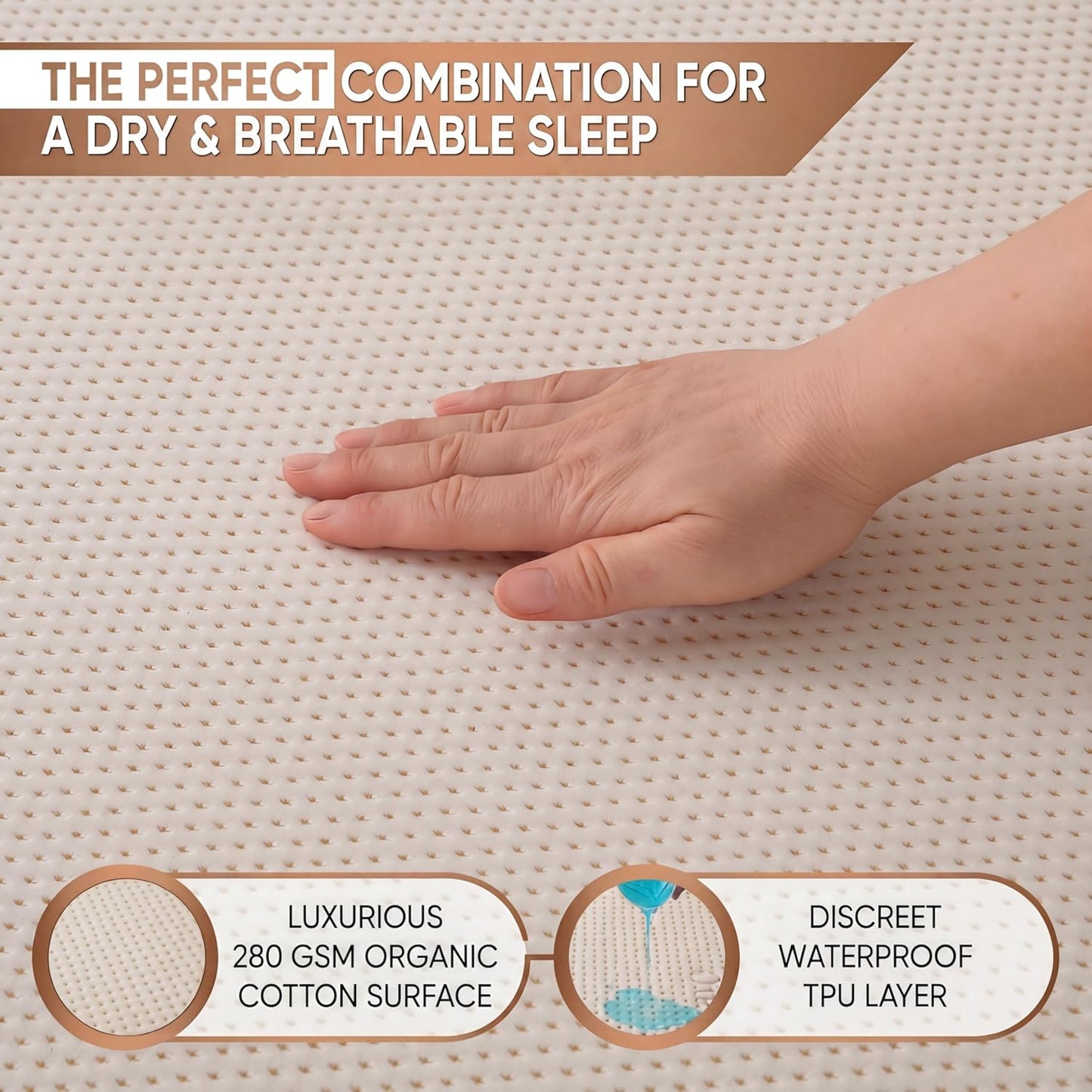 Waterproof Organic Mattress Protector Queen Size – Premium Soft Organic Cotton Surface Mattress Cover – Noiseless & Breathable 250 GSM Mattress Pad – Deep Pocket Fitted Design