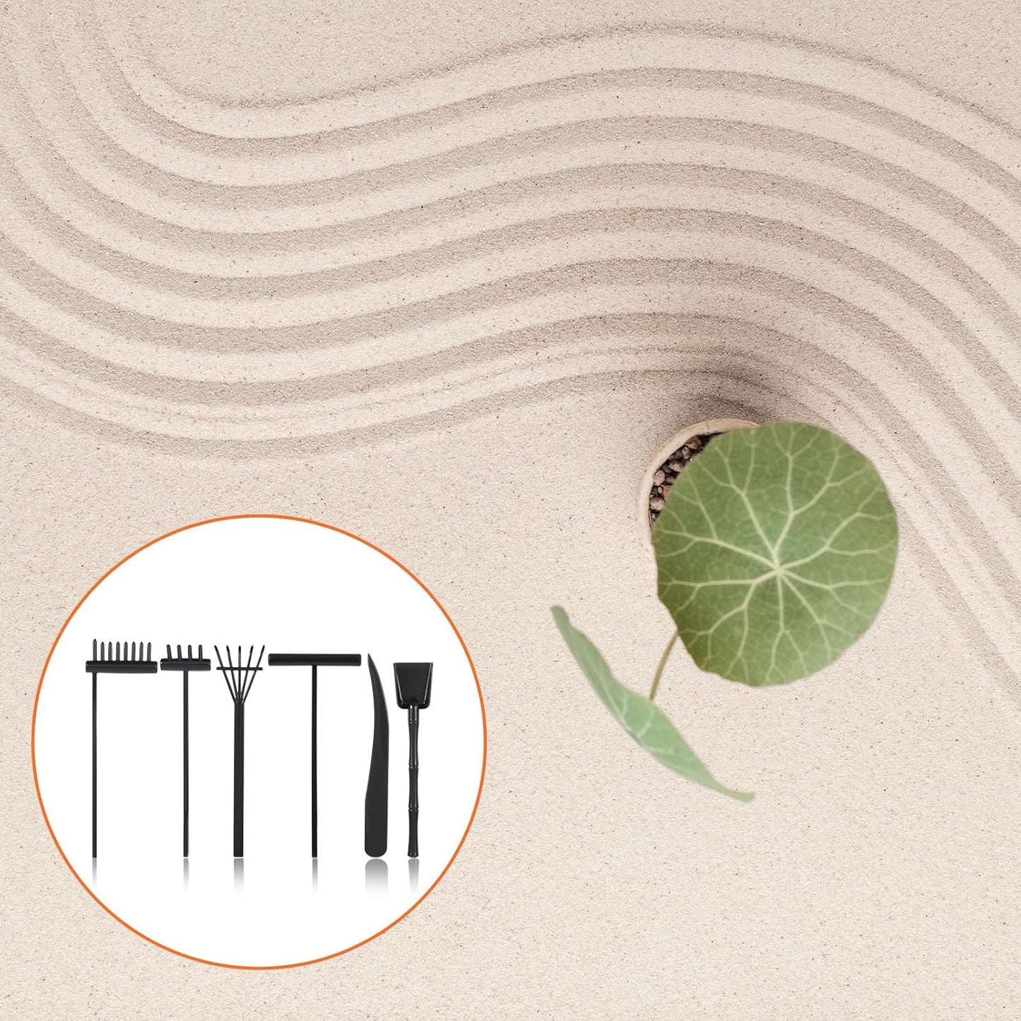 JJUNW Mini Zen Garden Kit, 6 Pcs Zen Garden Rake Tools Sand Casting Kit, Sand Zen Garden, Meditation Accessories for Home Office Desk Garden Decor