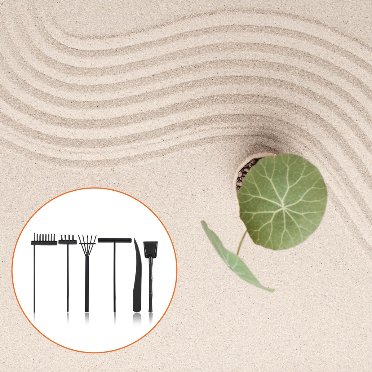 JJUNW Mini Zen Garden Kit, 6 Pcs Zen Garden Rake Tools Sand Casting Kit, Sand Zen Garden, Meditation Accessories for Home Office Desk Garden Decor