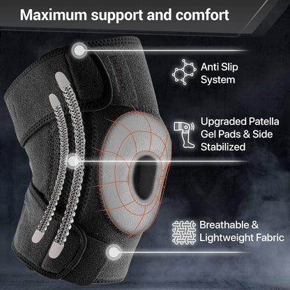 DR. BRACE ELITE Knee Brace with Side Stabilizers & Patella Gel Pads for Maximum Knee Pain Support and fast recovery for men and women-Please Check How To Size Video (Mercury, Medium)