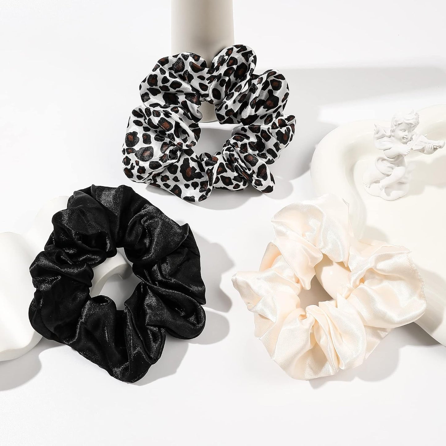 16 Pcs Scrunchies for Women - Black Satin Silk Scrunchies for Girls Hair Ties Elastics Bands Ponytail Holder Hair Accessories