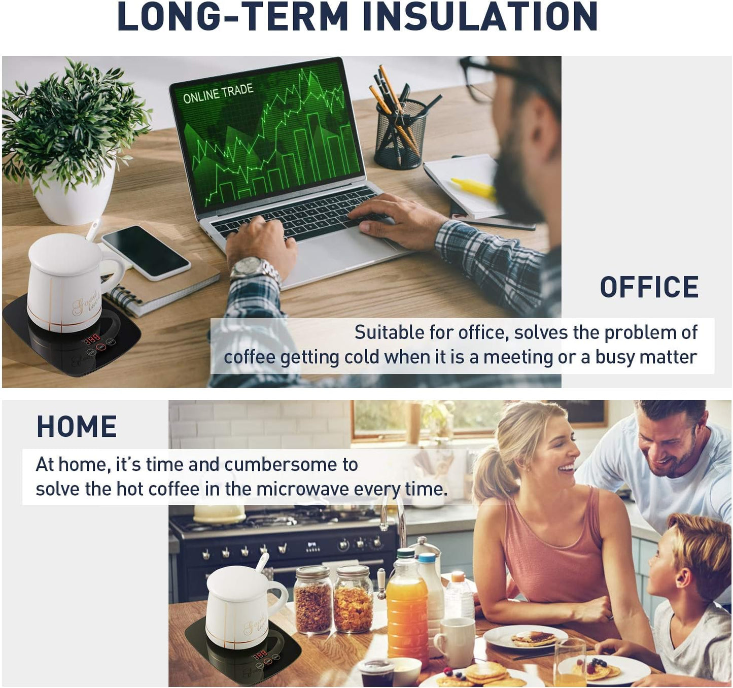 Mug Warmer,Coffee Warmer for Desk Office Home Use, Electric Cup Warmer with Three Temperature Settings,Coffee hot Plate for Cocoa Tea Water Milk with Auto Shut Off After 4H Feature (Grey/Without Mug)