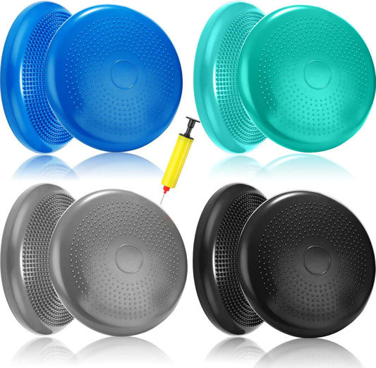 Sotiff 4 Pcs Inflated Wobble Cushion Wiggle Seat for Sensory Kids Flexible Seat for Classroom Wobble Disc with Inflation Pump Stability Balance Board for Adult Physical Therapy Exercise