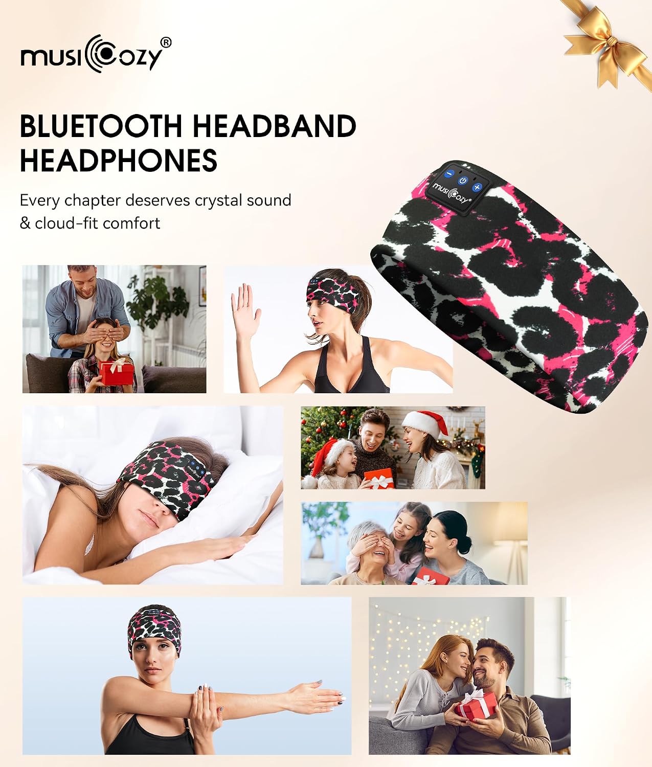 MUSICOZY Sleep Headphones Bluetooth 5.4 Headband, Wireless Earphones Music Sleep Earbuds Sleeping Eye Mask with HD Stereo Speakers for Workout Running Travel Yoga, Ideal Gifts for Men Women Mom Dad