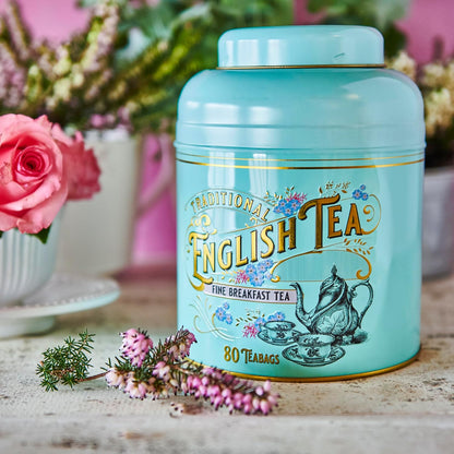 New English Teas Victorian Tea Tin with 80 Black Tea Bags - Teal