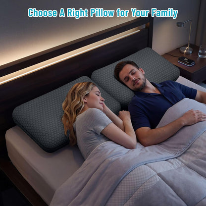 CushyOasis Memory Foam Pillows for Side, Back and Stomach Sleepers, Set of 2, Bed Pillow with Washable Cover and Breathable Mesh, Bed Pillow for Sleeping (Blue，Standard Size)