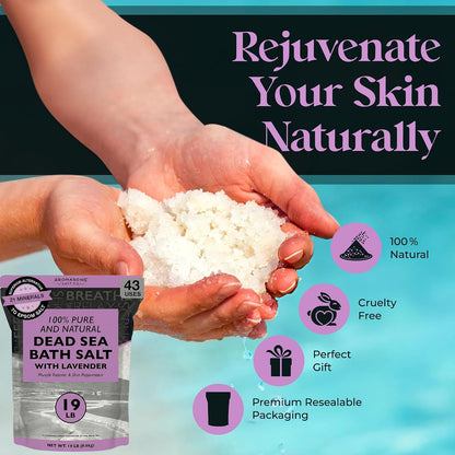 Aromasong Dead Sea Salt - Spa Bath Salt - 19 Lbs Fine Grain Bulk - 100% Pure - Better Absorbing Than Epsom Salt - Soak for Women & Men for Skin Issues and to Relax Tired Muscles - Resealable Pack.