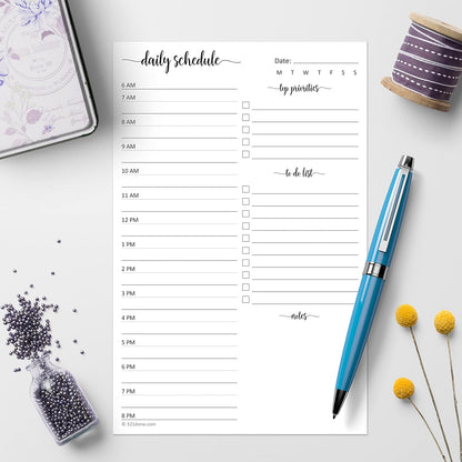321Done Daily Schedule Planning Notepad - 5.5x8.5 Hourly Appointment Daily Planner To Do Checklist, 50 Sheets Tear-Off Note Pad - Made in USA
