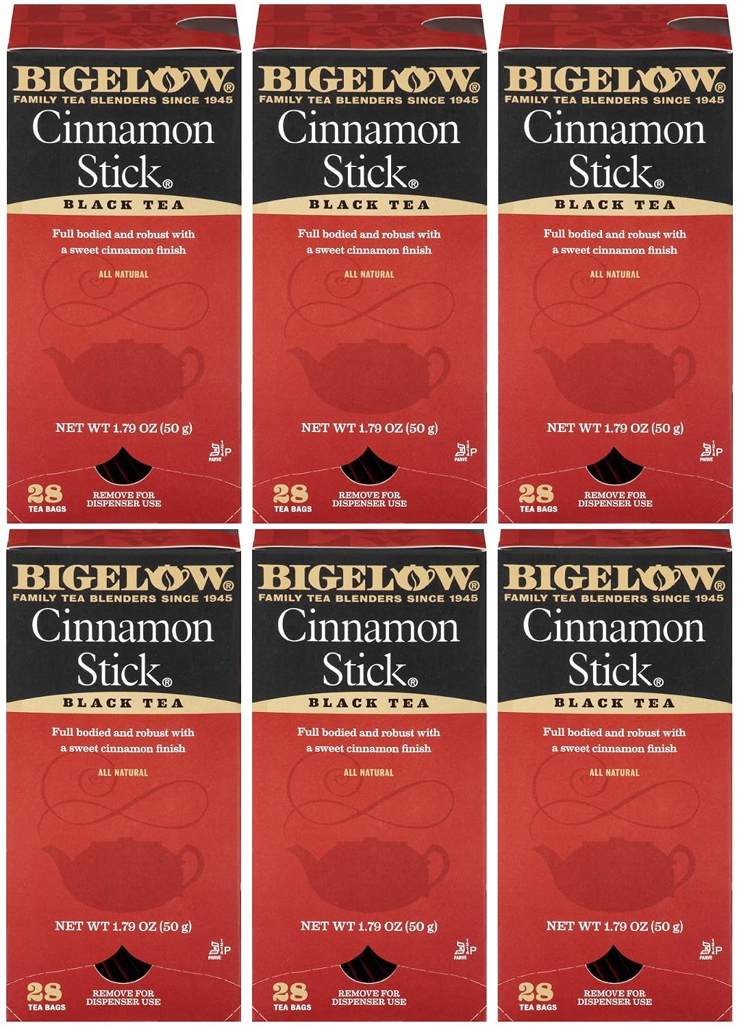 Bigelow Cinnamon Stick Black Tea Bags 28-Count Boxes (Pack of 6) Cinnamon Flavored Black Tea Naturally & Artificially Flavored