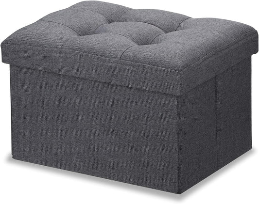 LINMAGCO Ottoman with Storage Small Foot Rest Stool Under Desk Stool Short Folding Footrest for Living Room Bedroom Home Office Dorm Dark Gray 16X12X12IN