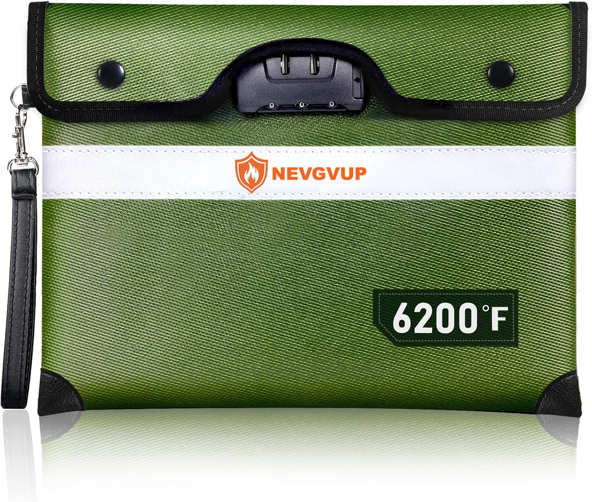 Upgraded 6200°F Fireproof Document Bag with Lock, Fire proof Money Bag for Cash with Zipper/Reflective Strip, 9 Layer of Heat Insulated Material, Water Resistant Fireproof Bags for Documents,Safe Bags