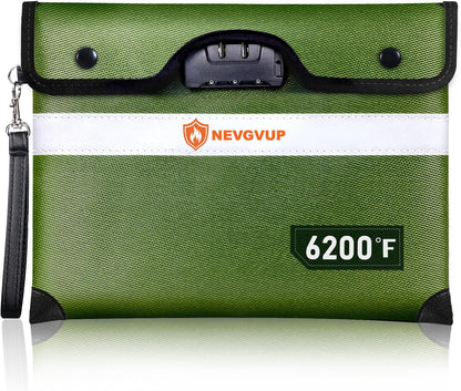 Upgraded 6200°F Fireproof Document Bag with Lock, Fire proof Money Bag for Cash with Zipper/Reflective Strip, 9 Layer of Heat Insulated Material, Water Resistant Fireproof Bags for Documents,Safe Bags